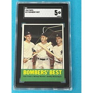 1963 Topps Baseball Bombers Best #173 Mickey MANTLE SGC 5  Fresh grade